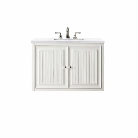 James Martin Vanities Athens 36in Single Vanity, Glossy White w/ 3 CM Arctic Fall Solid Surface Top E645-V36-GW-3AF
